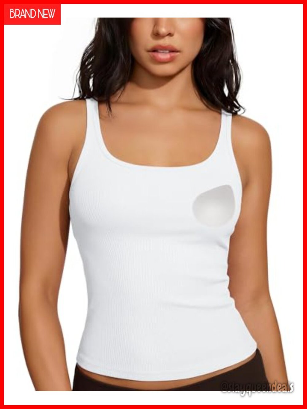 Padded Cotton Ribbed Tank Top with Built-in Bra Sleeveless Scoop Neck Cami